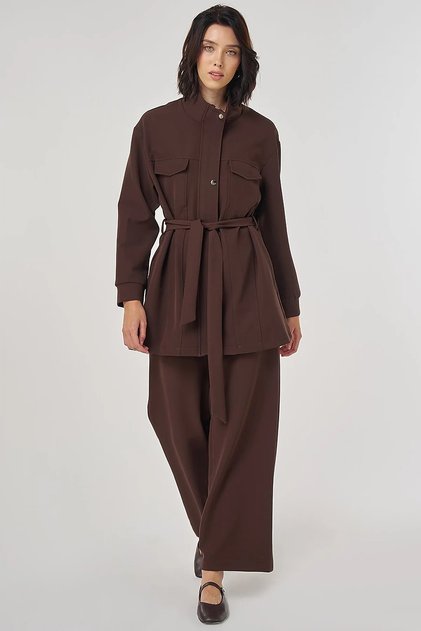 Double Suit with Stitching Detail Dark Brown