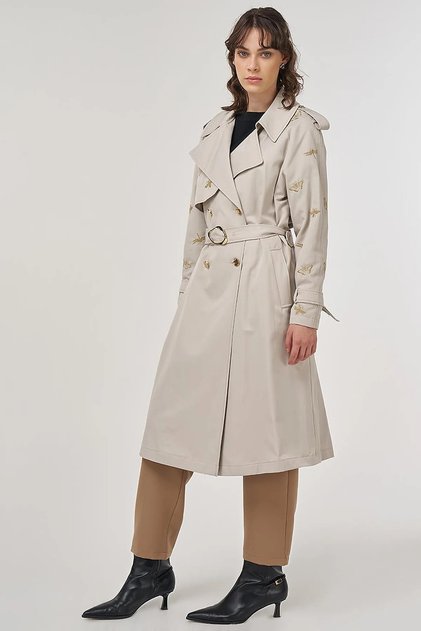 Buckle Detailed Trench Coat Stone