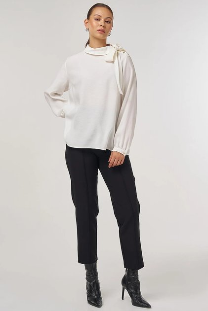 Collar Detailed Rayon Blouse Optical White