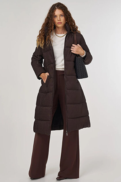Zipper Closure Anorak Coat Brown