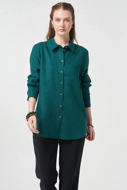 Tek Pocketed Cotton Lyocell Blouse Pine Green