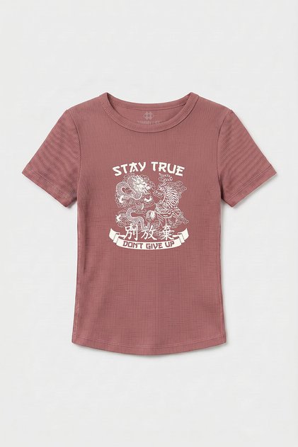 Dusty Rose Standard Fit Printed Short Sleeve Women's T-Shirt - 97201