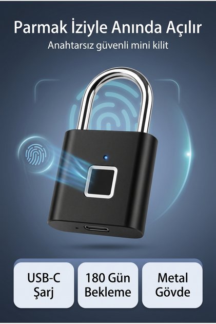 Parmak İzi Kilit – Şarjlı Akıllı Asma Kilit, USB’li Güvenlik Kilidi