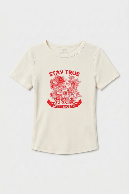 Ecru Standard Fit Printed Short Sleeve Women's T-Shirt - 97201