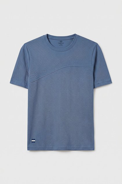 Dark Blue Comfortable Fit Textured Surface Front Stitching Detailed Men's T-Shirt - 88437