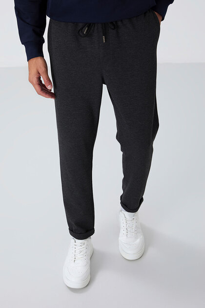 Anthracite Melange Surface Textured Standard Fit Men's Tracksuit Bottom - 82154
