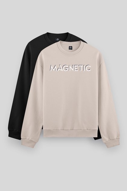 Comfortable Form O Neck 2-Pack Black-Camel Men's Sweatshirt - 88020