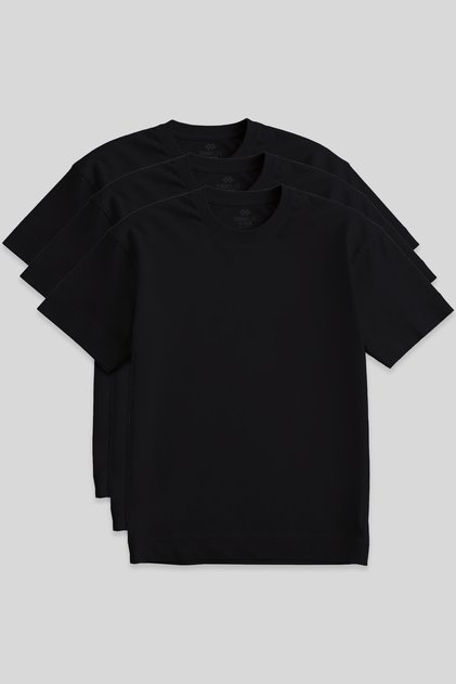 Basic O Neck Large Size 3 Pack Black Men's T-Shirt 88072