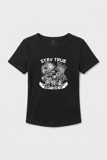 Black Standard Fit Printed Short Sleeve Women's T-Shirt - 97201