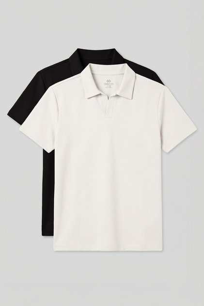 Rahat Form Polo Collar 2-Pack Black-Ecru Men's T-Shirt - 88496