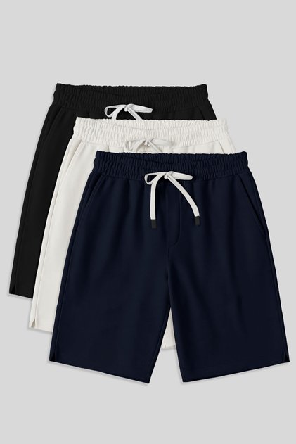 Comfort Fit Basic 3-Pack Black-Navy Blue-Ecru Men's Shorts - 81274