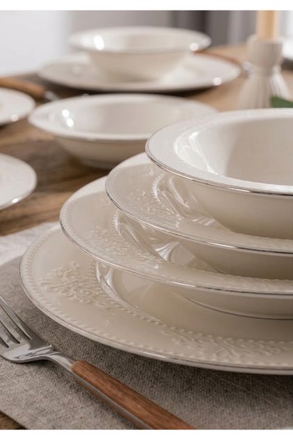 Burçak 24 Parça Yemek Takımı - Krem / Platin