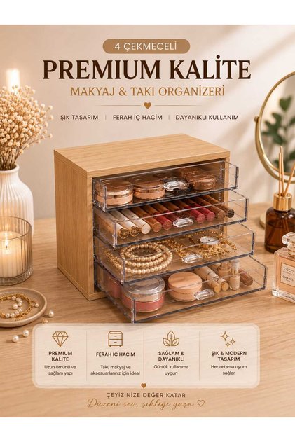 Bamboo Wood Acrylic Transparent Multipurpose Organizer with Drawers
