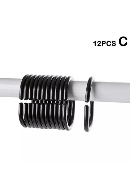 black NEW 12PCS Plastic C Type Shower Curtain Hook Hanger Bath Drape Loop Clip Glide Convenient Repl