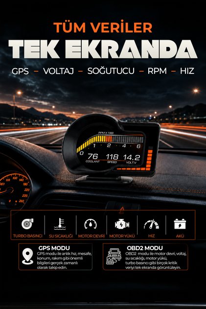F15 HUD OBD OBD2 Dijital Kilometre RPM Su Sıcaklığı Basınç Hararet Araç Veri Ekranı Head Up Display