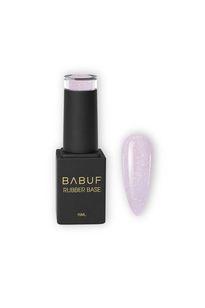 Lilac Rubber Base 15ml – Bază Autonivelantă Mov Pastel cu Sclipiri Fine