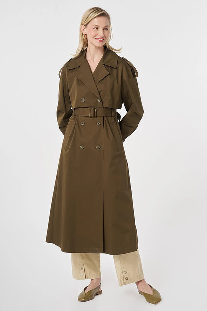 Windbreaker Detailed Belted Trench Coat Khaki
