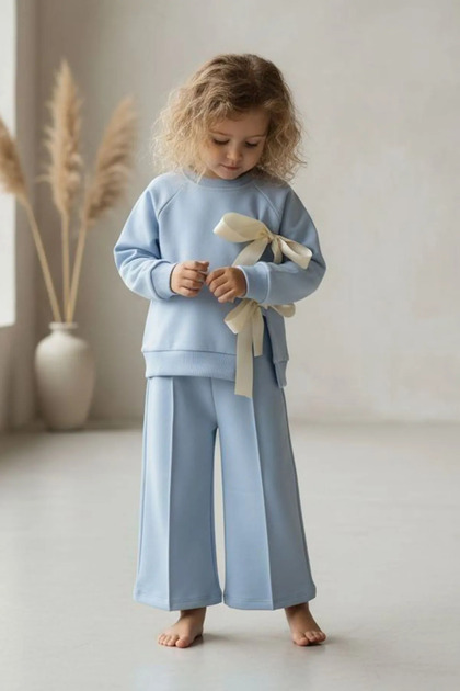 My Little One's Cicileri Slit Girls' 2-Piece Set with Bow Detail - Blue