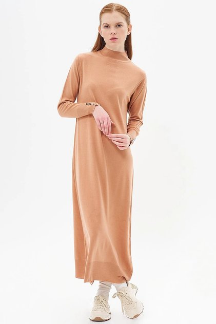 Half Turtleneck Knitwear Dress Salmon