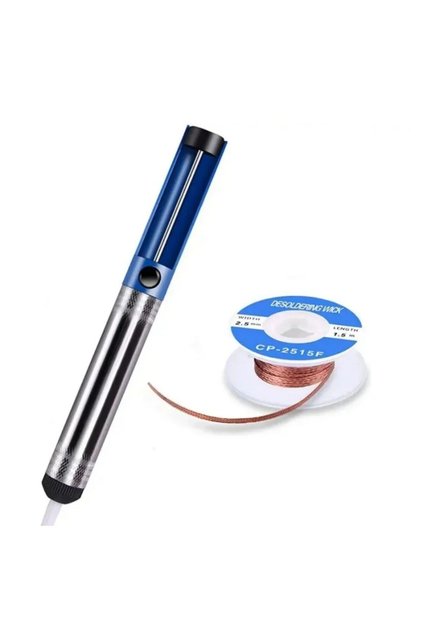 set 2 Aluminium Desoldering Suction Pump Solder Suction Wire Suction Tin Pen Removal Device Blue Vac