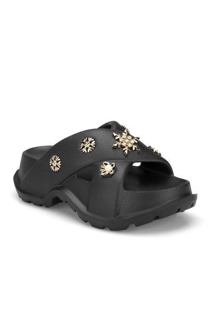 Ds Monapi.İnci Black O Orthopedic Eva Women's Stoned t Buckled t Slipper Sandals