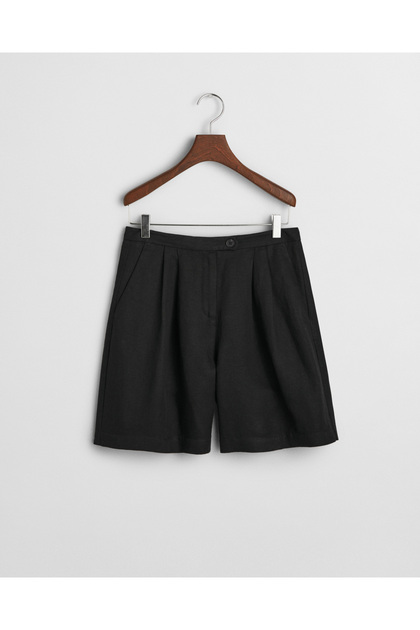Kadın Siyah Relaxed Fit Keten Şort