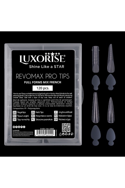 Επαναχρησιμοποιήσιμες μύτες REVOMAX PRO TIPS Mix French - Πλήρεις φόρμες, 96 μύτες & 48 αυτοκόλλητα γαλλικού τύπου