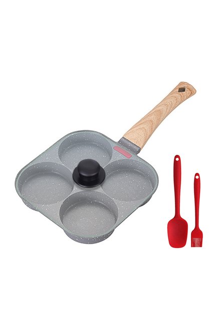 Gray W Lid set Non Stick 4-Cup Egg Frying Pan with Flipping Lid Aluminum Pancake Egg Cooker with Spa