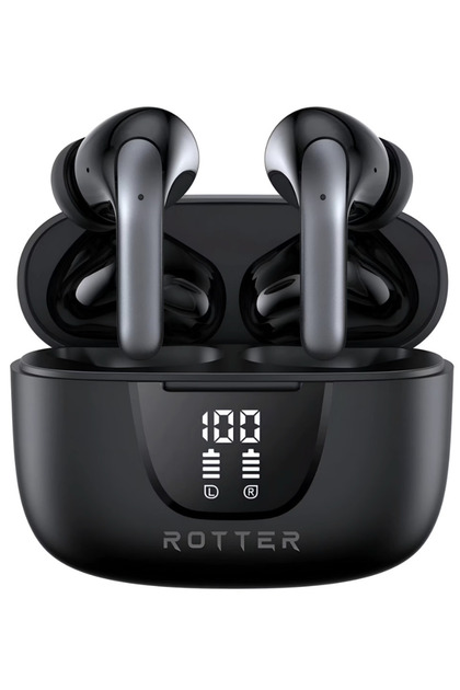 Casti Wireless ROTTER®, Casti Bluetooth 5.4 In-Ear, Reducere Zgomot ENC, Casti Fara Fir cu Microfon HD pentru Apeluri, Afisaj Digital, Autonomie 42 Ore, Control Touch, Casti Handsfree Sport, Negru