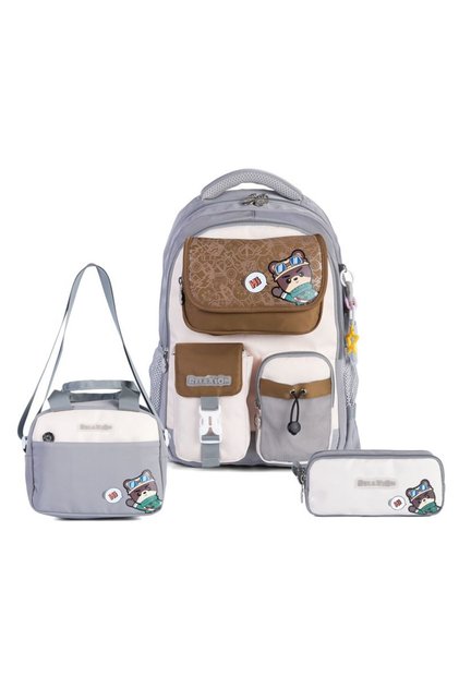 Rlx-1812 Set of 3 Children's Primary School Bag with Pen Holder and Lunch Bag Backpack Gray