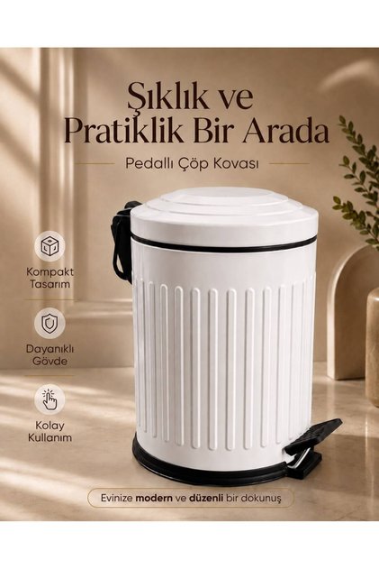 Vintage Çöp Kovası Çizgili Beyaz 5 Lt