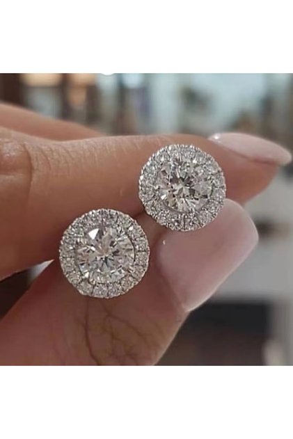 S1-2pcs-silvery 2pcs Crystal Stud Earrings For Women, Fashion Trendy Round Earring Piercing Jewelry