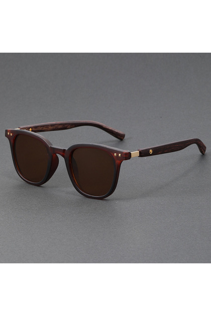 Brown Trendy Retro Wood Grain Sunglasses Polarized UV Protection for Men Women Perfect for Cycling O