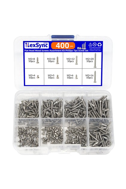 400pcs 400pcs Flat Head Wood Screws Assortment Kit Phillips Tips Screw Set M2x4mm-20mm Self-tapping