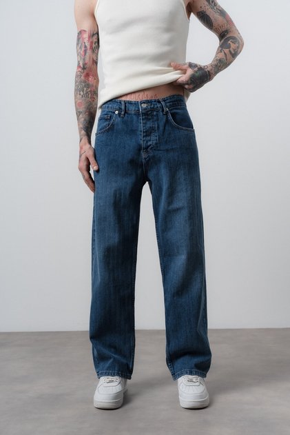 Men's Patterned Baggy Jeans Navy Blue