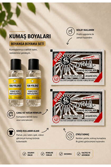 kahve koyu kumaş boyası 2 adet + 2 adet sabitleme özel boyama seti