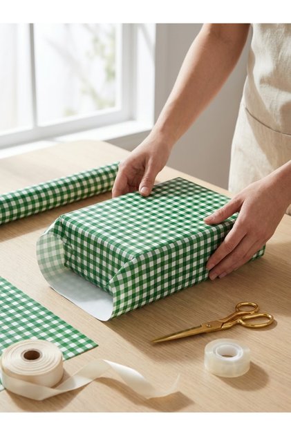 Hârtie de împachetat cadouri cu model pătrat verde (10 bucăți) (32*50 cm)