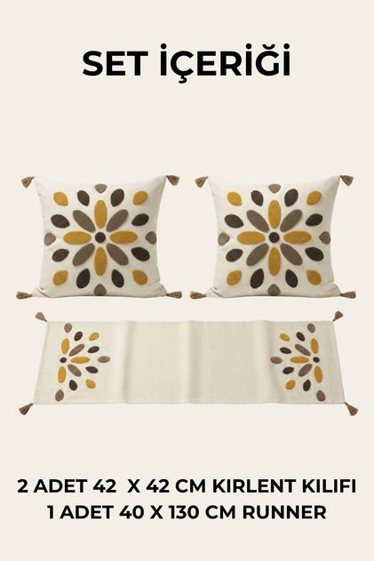 Sun Drop Punch Embroidered Throw Pillow and Runner Set 2 Pillow Covers 1 Runner 3 Pieces