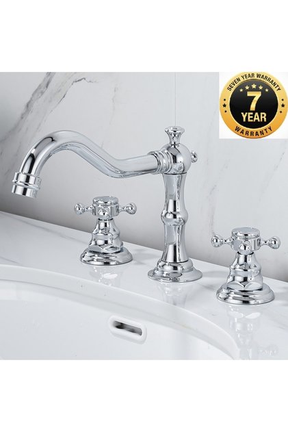 Bathroom Sink Faucet Built-In Chrome Color Rustic Set of 3 New Imported with 7 Year Warranty