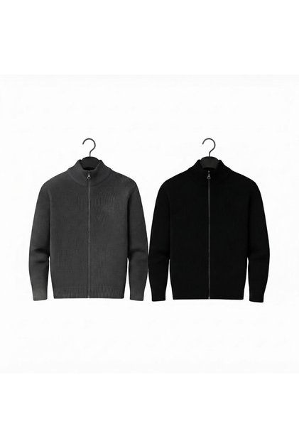 2-Pack Advantageous Set Men's Stand-Up Collar Basic Cardigan Knitwear Sweater Thick Winter Comfortable 100% Cotton Regular Fit