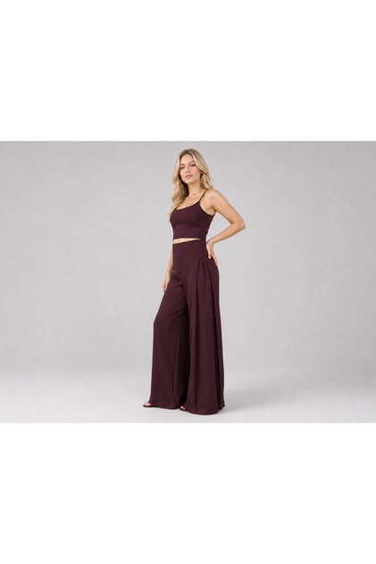 Women's Modal Fabric High Waist Crossed Closed Slit Detailed Wide Leg Sweatpants
