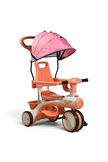 5 in 1 Kids Tricycle with Parent Push Handle, Canopy, EVA Wheels, Lights & Music, Baby Tricycle with Safety Guard, Footrest, Storage Basket, Ride On Bike for Toddlers 1–5 Year