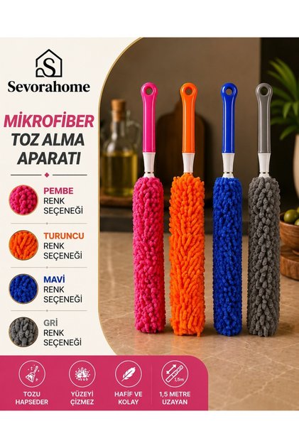 Mikrofiber Başlıklı Uzayan Saplı Toz Alma Aparatı | Toz Alma Püskülü