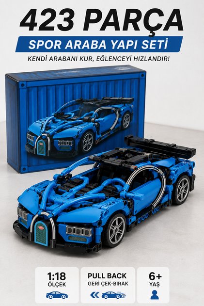 423 Piece Sports Car Building Set 1:18 Scale Pull Back Mechanism Educational Toy Car for Ages 6+ Legosu