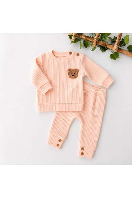 Bear punch embroidered baby set