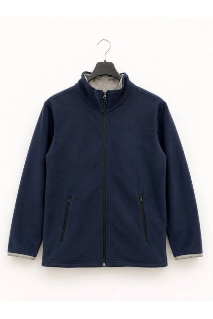 Kadın Lacivert 2 iplik Şardonlu Tam Boy Fermuarlı Cep Fermuarlı Sweatshirt