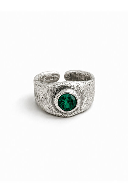 Green Crystal Stone Adjustable Ring Silver Color Handmade Women Men Unisex Ring