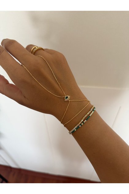 14K gold renk altın kaplama,zümrüt yeşili taş göz detaylı şık şahmeran