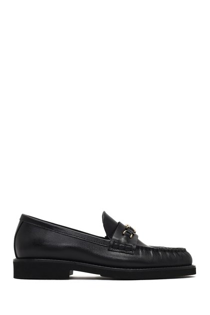 Women's Black Buckle Leather Loafer Af220002Dv