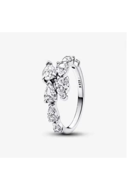 6 AMC012672 S925 Silver Plated Pave Gem Floral Pearl Cluster Heart Ring Cuban Link Clover Blue Shiny